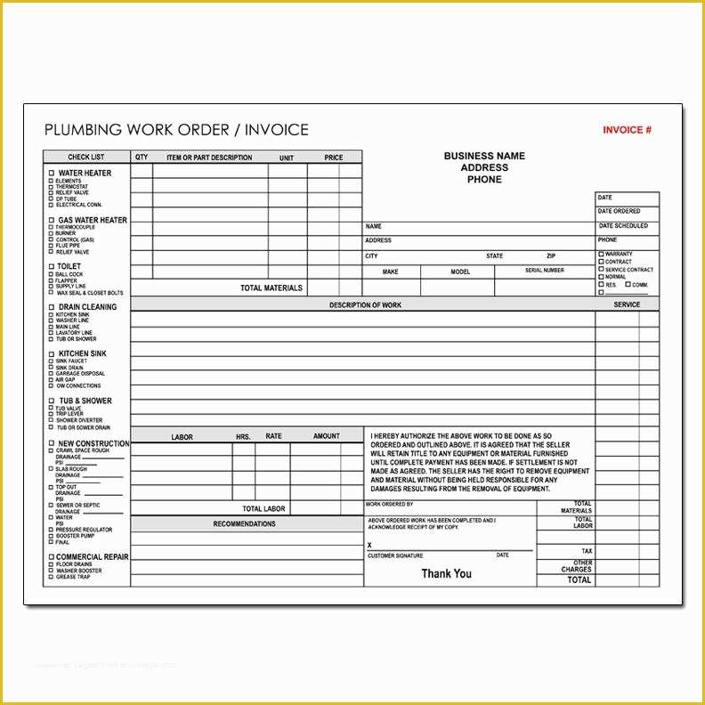 Plumbing Work order Template Free Of Plumbing Contractor Invoice forms Work order Custom