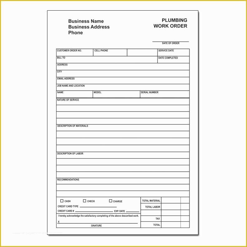 Plumbing Work order Template Free Of Plumbing Invoice form Custom Carbonless Printing