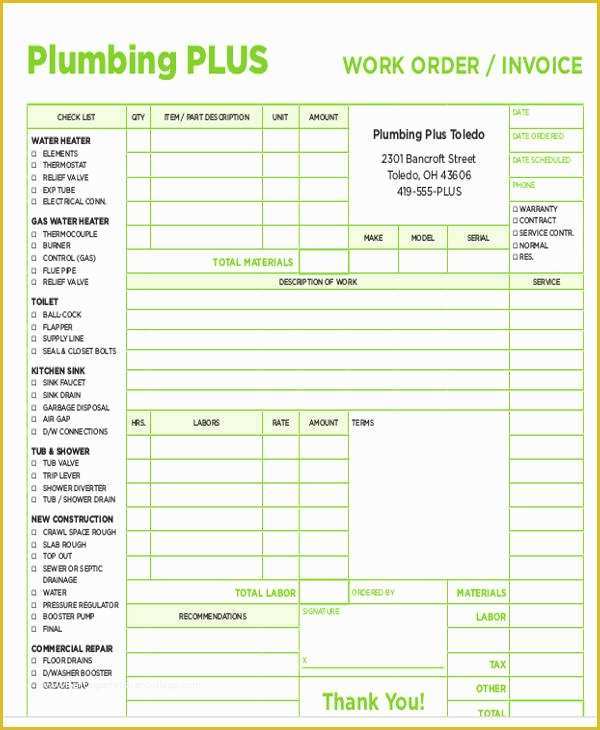 plumber invoice template word