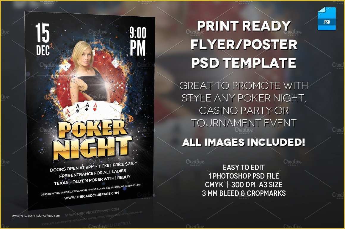 Poker tournament Flyer Template Free Of Poker Night Poster Print Template Flyer Templates
