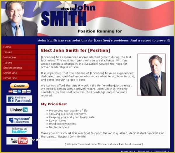 Political Campaign Website Templates Free Of Campaign Website Templates Downloadable