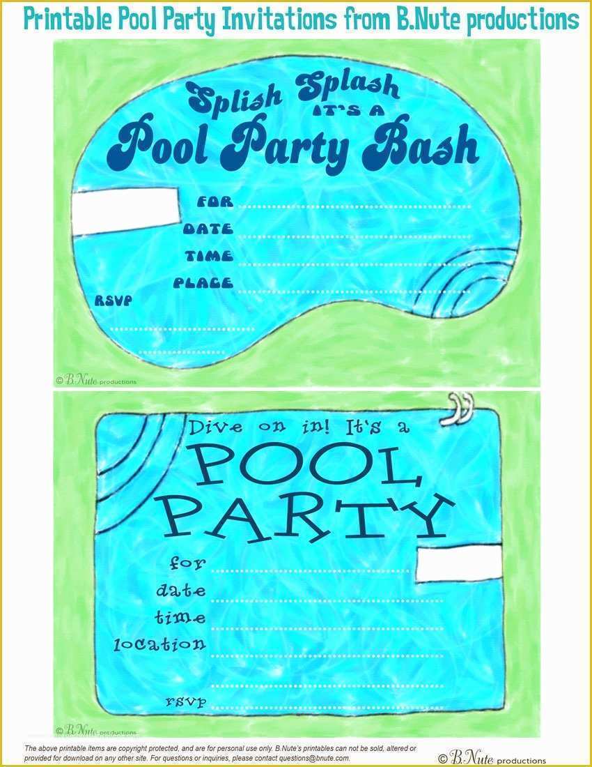 Pool Party Invitations Templates Free Of Free Printable Pool Party Birthday Invitations