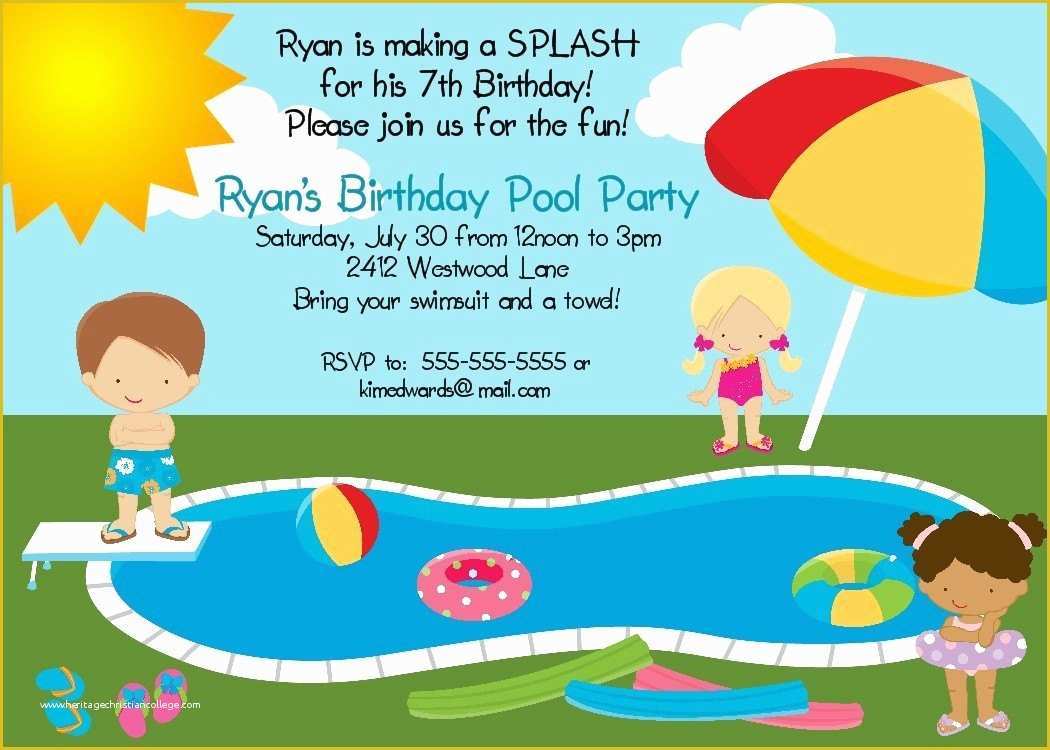 Pool Party Invitations Templates Free Of Pool Party Birthday Party Invitation Printable Digital File