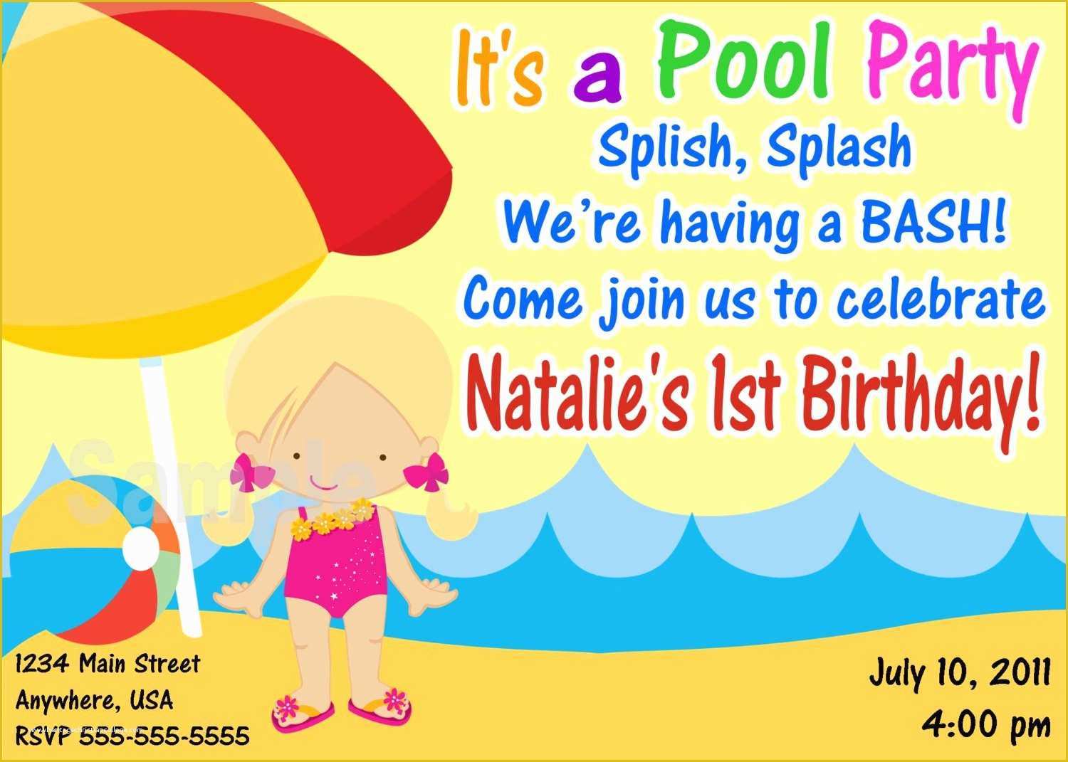 Pool Party Invitations Templates Free Of Pool Party Invitations Blank