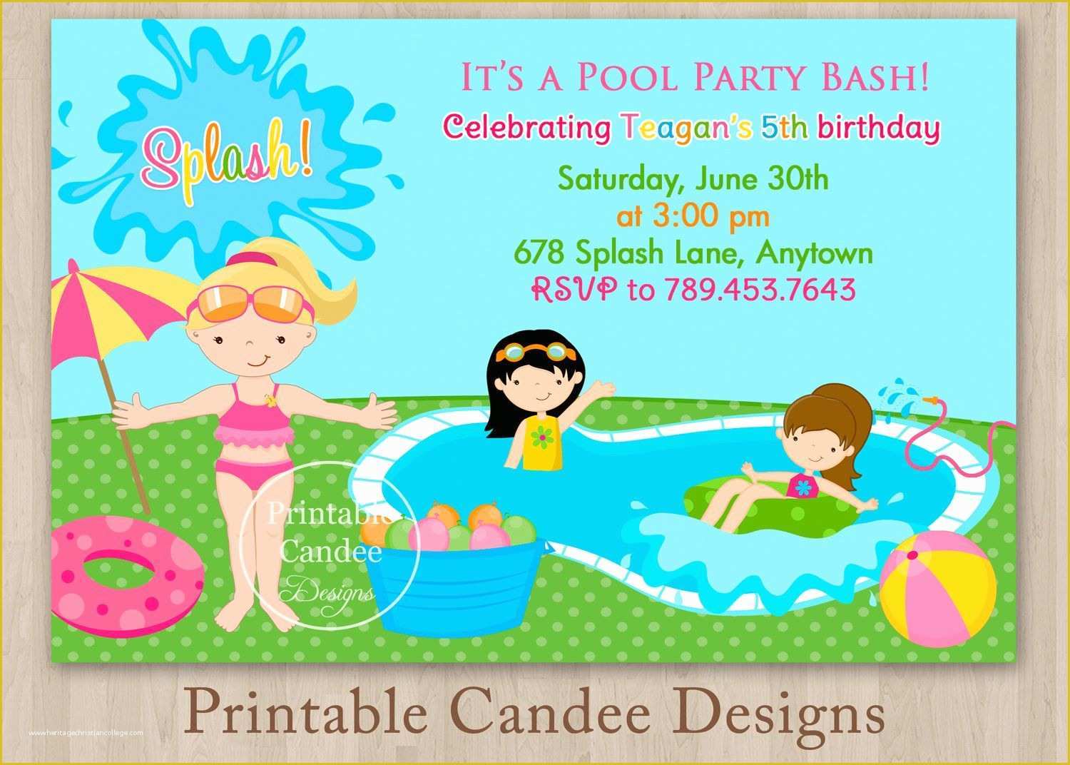 Pool Party Invitations Templates Free Of Pool Party Invitations for Kids Free Printable