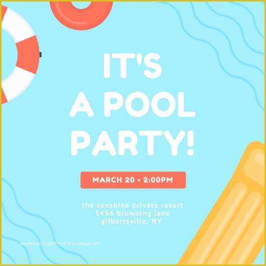 Pool Party Invitations Templates Free Of Skyblue Lifebuoy Waves Pool Party Invitation Templates