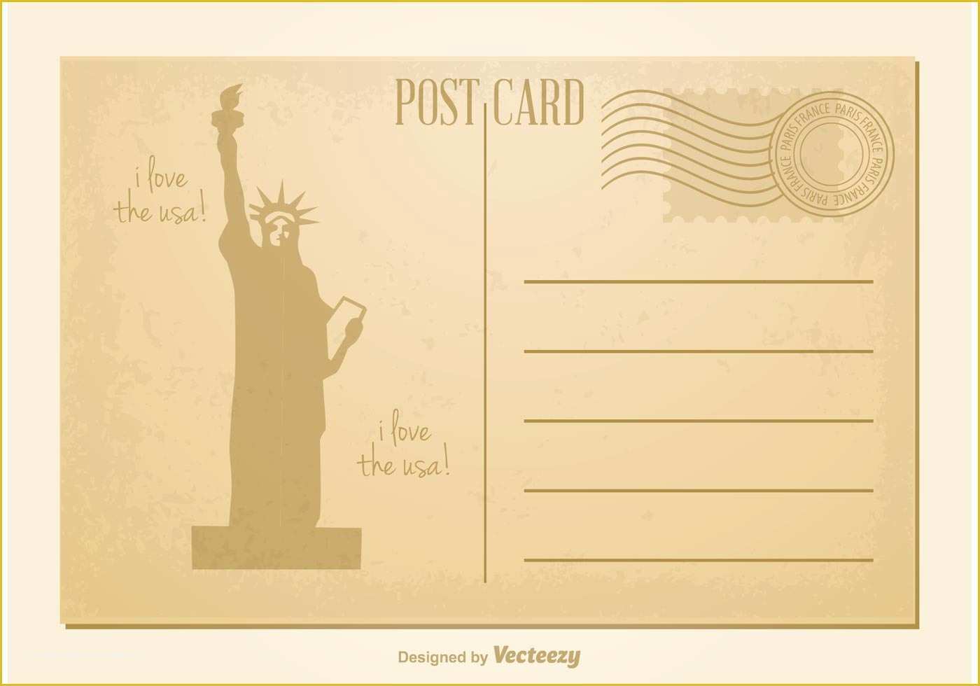 Postcard Printing Template Free Of Statue Of Liberty Vintage Postcard Download Free Vector