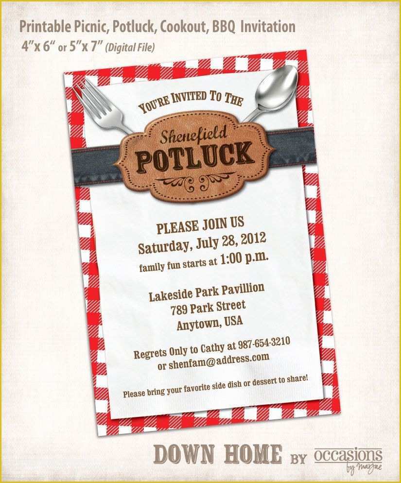 Potluck Flyer Template Free Of Printable Picnic Potluck Cookout Bbq Invitation