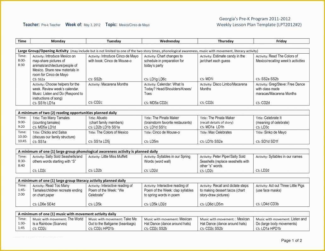 Pre K Lesson Plan Template Free Of Pre K Lesson Plan Templates