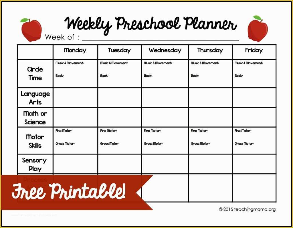 Pre K Lesson Plan Template Free Of Weekly Preschool Planner