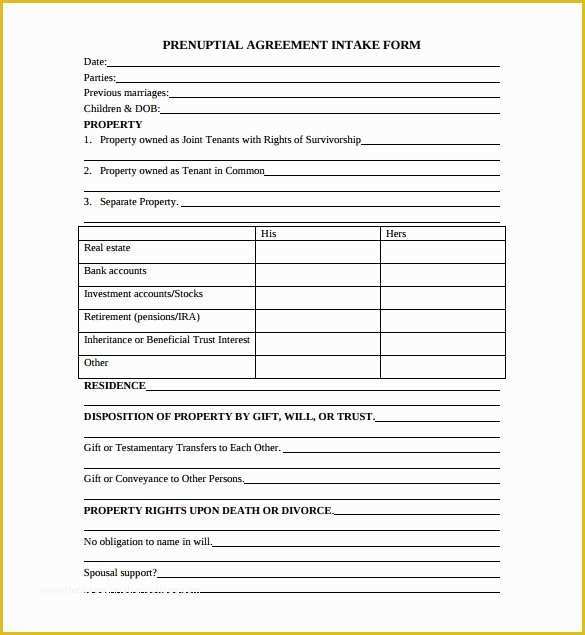 Prenup Template Free Of 9 Sample Free Prenuptial Agreement Templates to Download