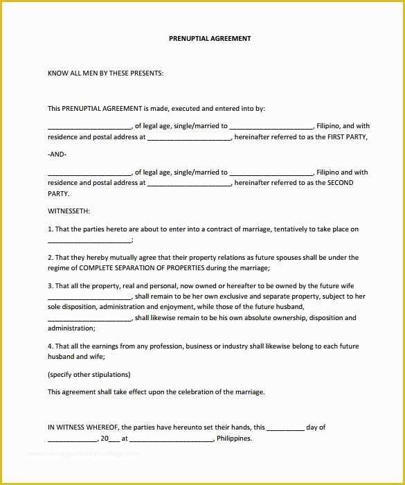 Prenup Template Free Of 9 Sample Free Prenuptial Agreement Templates to Download