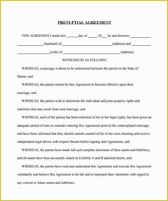 Prenup Template Free Of 9 Sample Free Prenuptial Agreement Templates to Download
