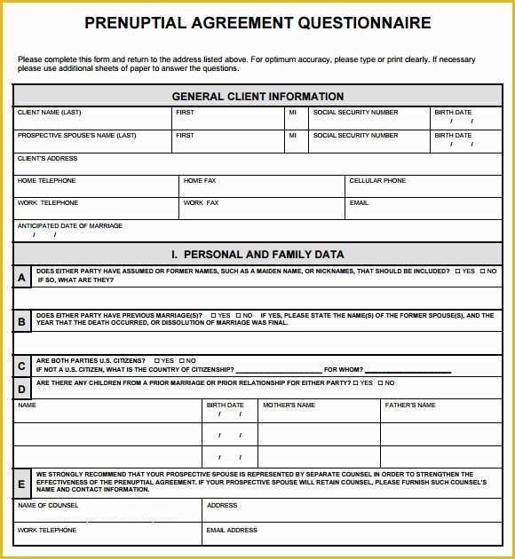 Prenup Template Free Of 9 Sample Prenuptial Agreements