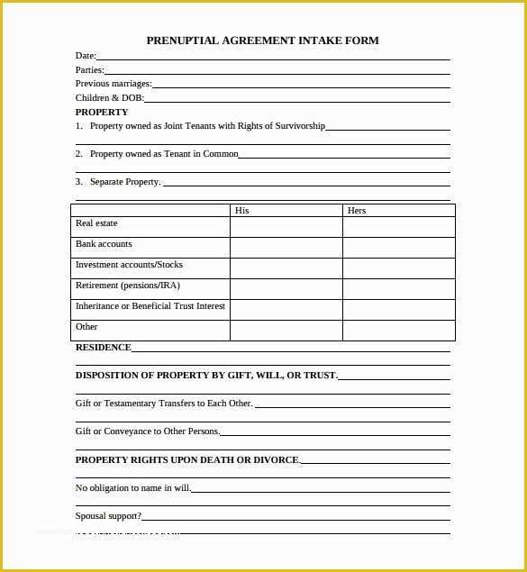 Prenup Template Free Of Free Printable Prenuptial Agreement form