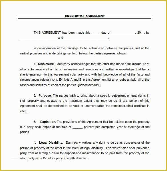Prenup Template Free Of Prenuptial Agreement Template – 10 Free Word Pdf