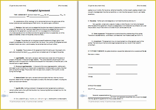 Prenup Template Free Of Prenuptial Agreement Template for Ms Word