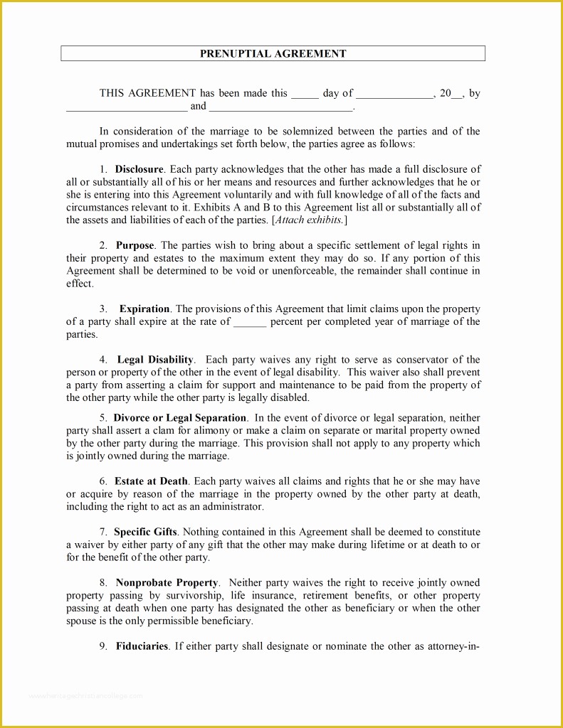 Prenup Template Free Of Prenuptial Agreement Template