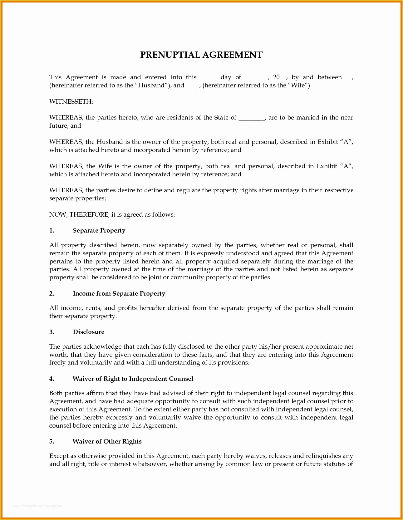 Prenup Template Free Of Simple Prenuptial Agreement form