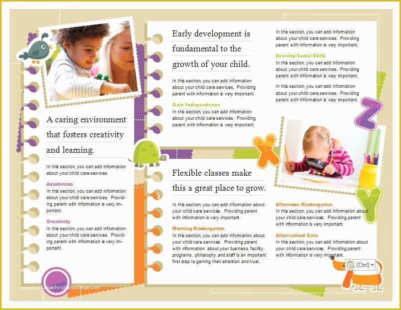 Preschool Brochure Template Free Of Child Care Brochure Template 5 Child Care Owner