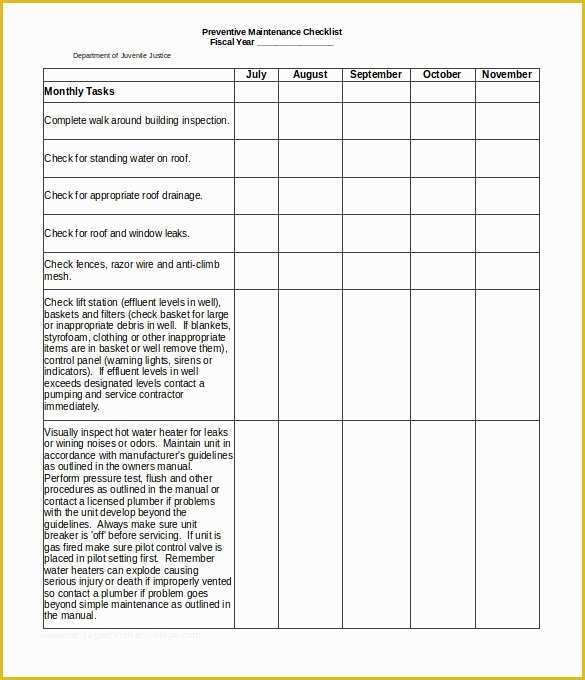 Preventive Maintenance Schedule Template Excel Free Of 27 Maintenance Checklist Templates Pdf Doc