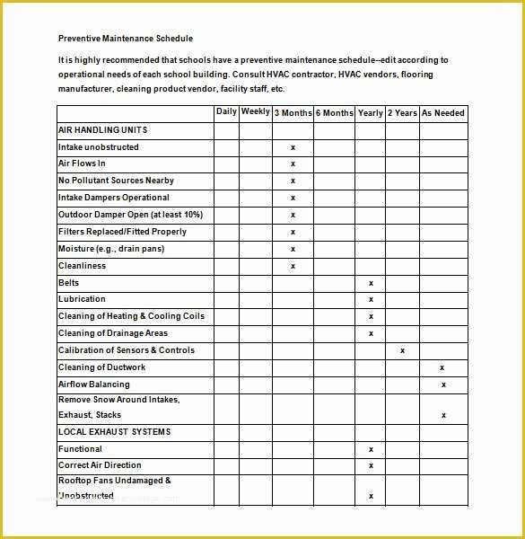 Preventive Maintenance Schedule Template Excel Free Of 37 Preventive Maintenance Schedule Templates Word