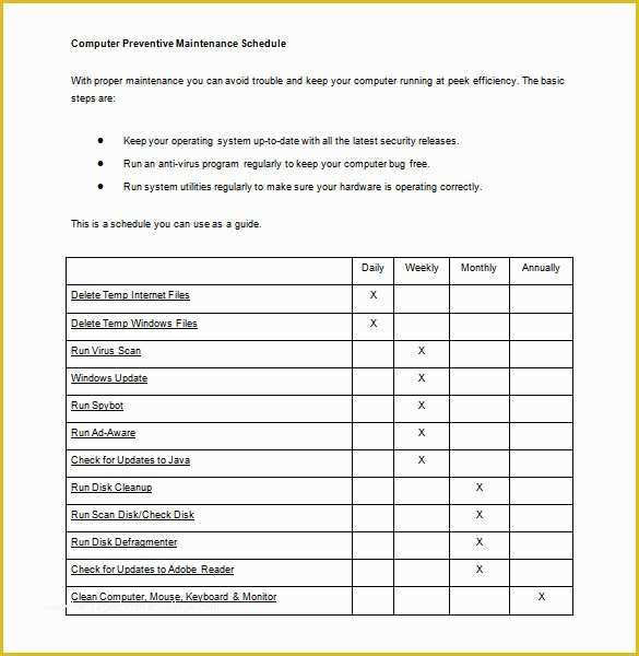 Preventive Maintenance Schedule Template Excel Free Of Maintenance Schedule Templates 35 Free Word Excel Pdf