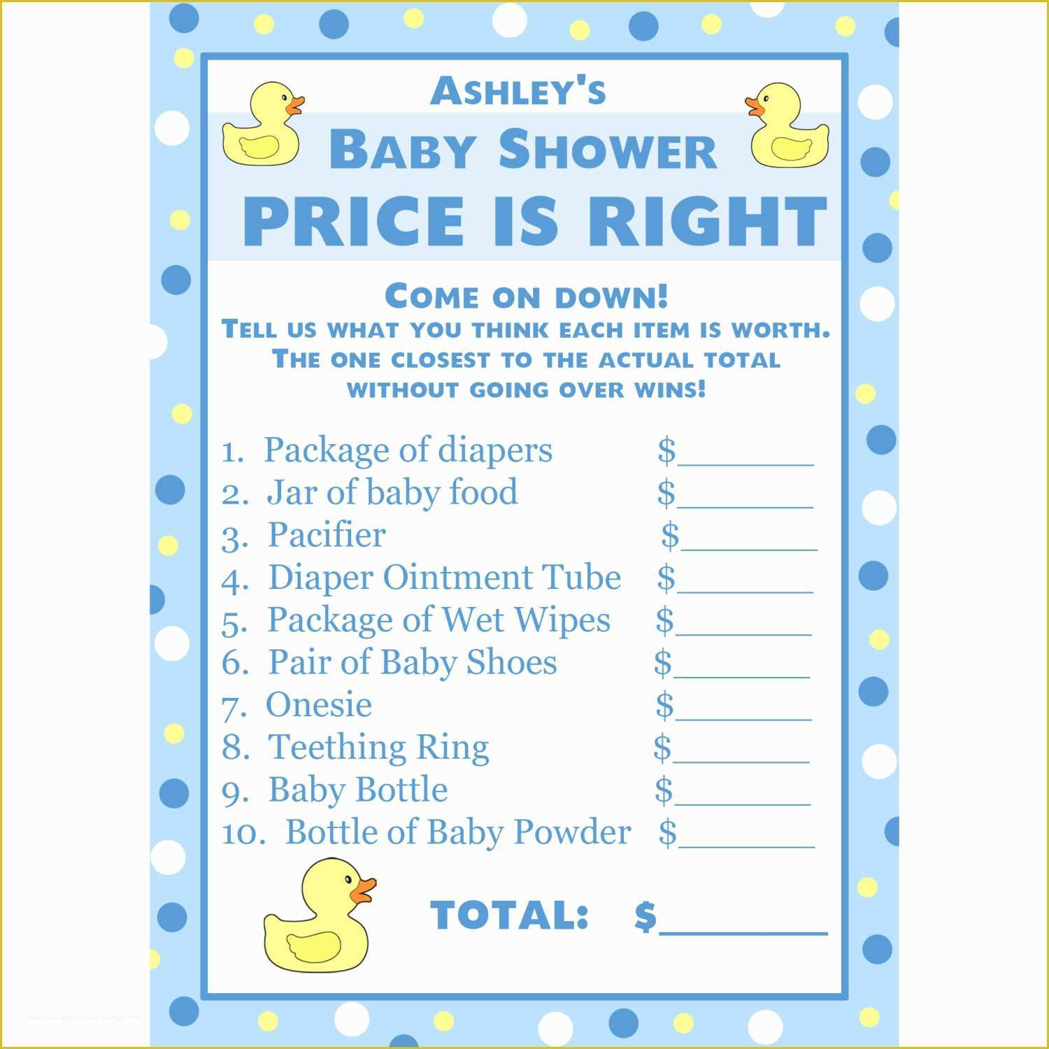 Price is Right Baby Shower Game Free Template Of 24 Personalized Baby Shower Price is Right Game Cards Blue