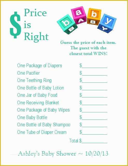 Price is Right Baby Shower Game Free Template Of 24 Personalized Price is Right Baby Shower Game