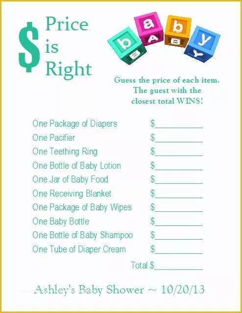 Price is Right Baby Shower Game Free Template Of 24 Personalized Price is Right Baby Shower Game