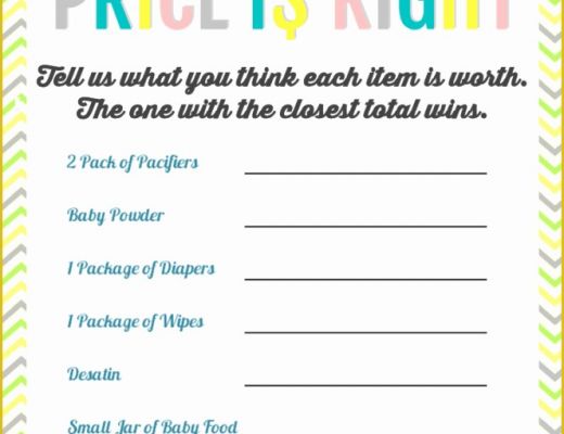 Price is Right Baby Shower Game Free Template Of Free Printable Baby Shower Games