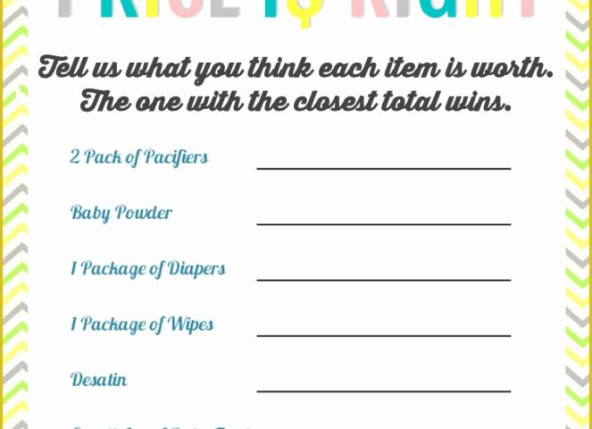 Price is Right Baby Shower Game Free Template Of Free Printable Baby Shower Games