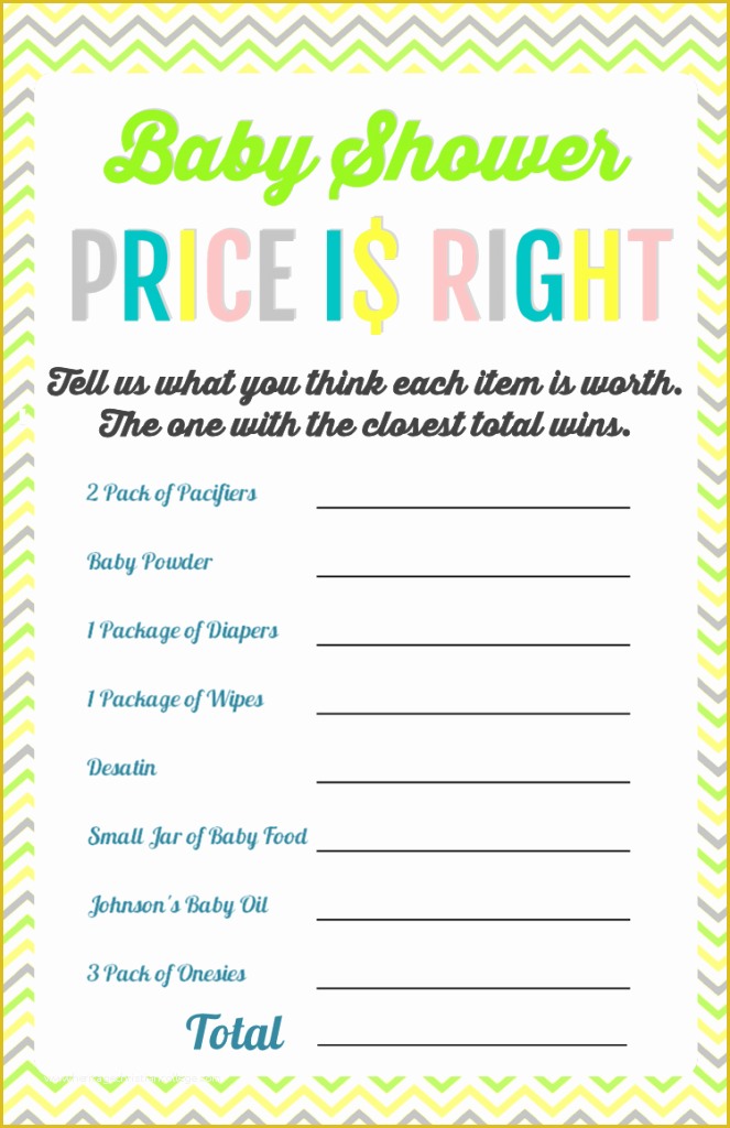 41 Price is Right Baby Shower Game Free Template