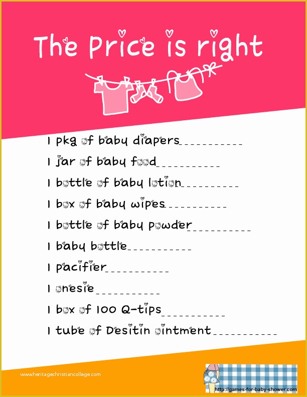 Price is Right Baby Shower Game Free Template Of Free Printable Price is Right Game for Baby Shower