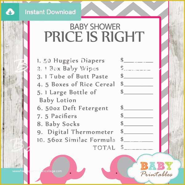 Price is Right Baby Shower Game Free Template Of Hot Pink Elephant Baby Shower Games Bundle – D103