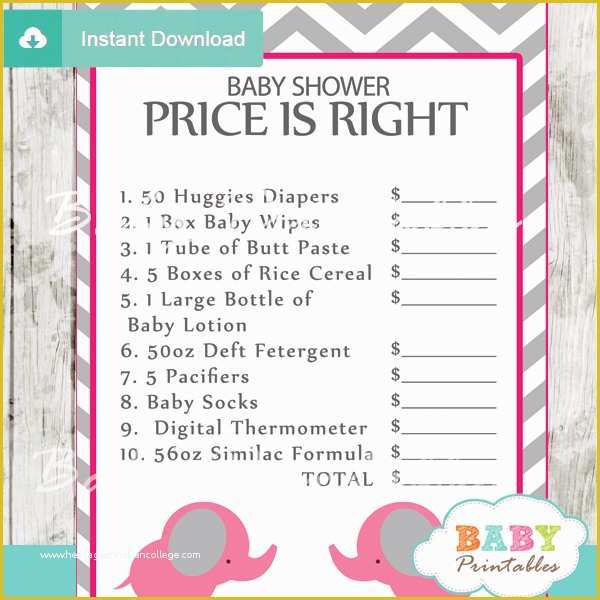 Price is Right Baby Shower Game Free Template Of Hot Pink Elephant Baby Shower Games Bundle – D103