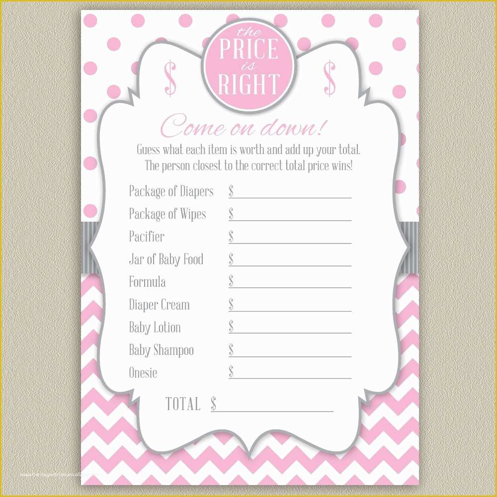 Price is Right Baby Shower Game Free Template Of Instant Download Price is Right Baby Shower Game Pink with