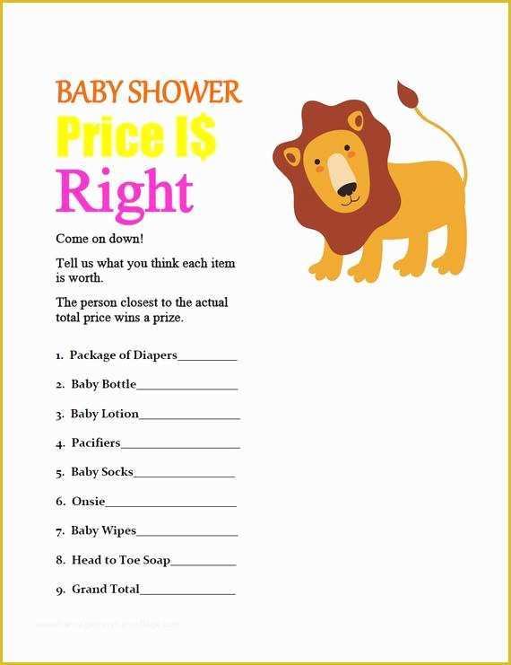 Price is Right Baby Shower Game Free Template Of Items Similar to Lion themed "baby Price is Right" Baby
