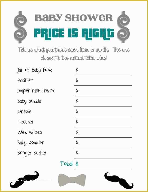 Price is Right Baby Shower Game Free Template Of Mustache themed Baby Shower Printable by