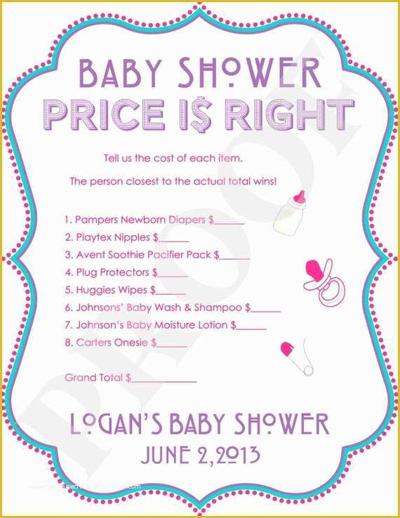 Price is Right Baby Shower Game Free Template Of Printable Baby Shower Price is Right Game Jpeg File