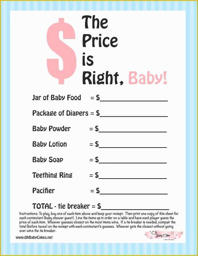 Price is Right Baby Shower Game Free Template Of the Price is Right Baby Shower Game Blue