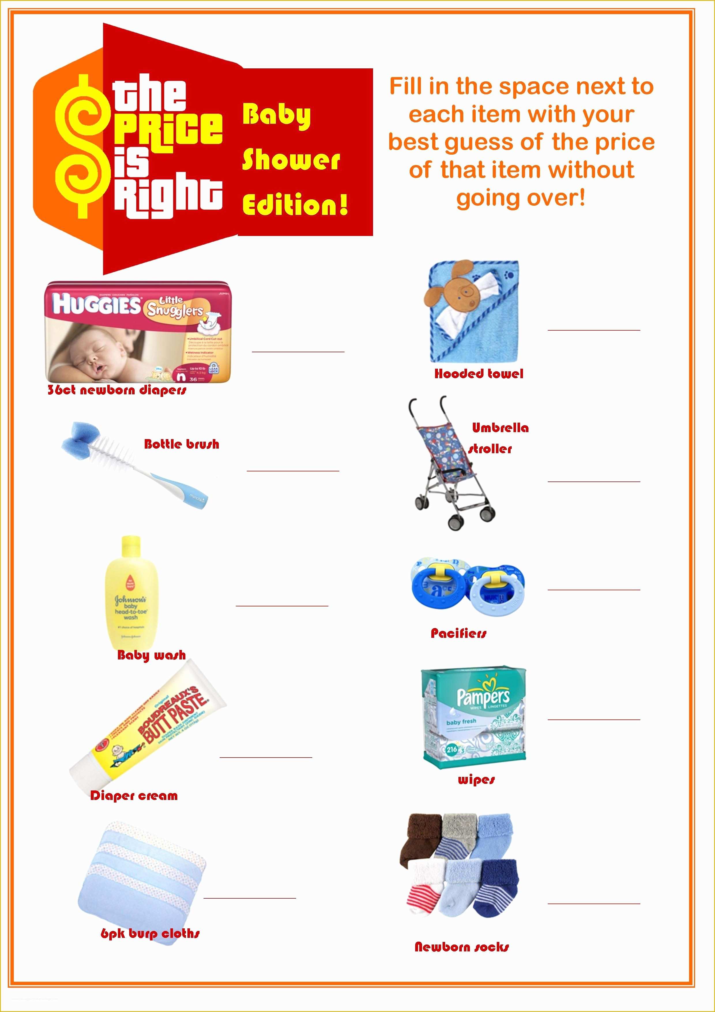 Price is Right Baby Shower Game Free Template Of the Price is Right Baby Shower Game