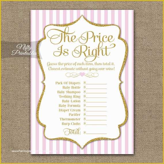 Price is Right Baby Shower Game Free Template Of the Price is Right Baby Shower Game Pink & Gold Price is