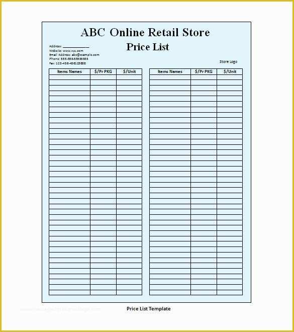 Price List Template Free Of 25 Price List Templates Doc Pdf Excel Psd
