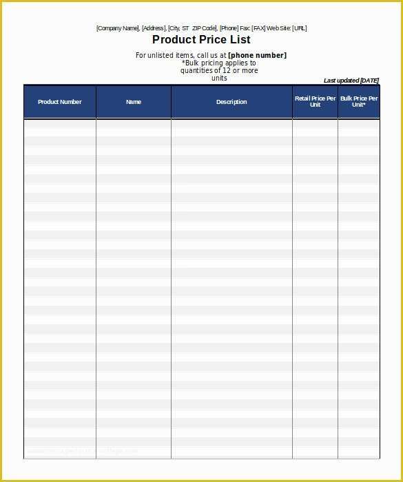 Price List Template Free Of 25 Price List Templates Doc Pdf Excel Psd