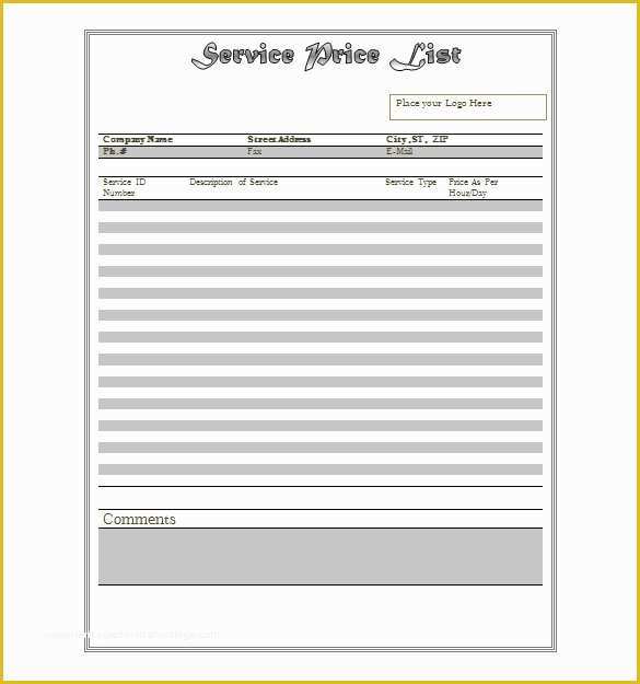 Price List Template Free Of 25 Price List Templates Doc Pdf Excel Psd