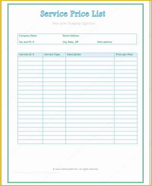 Price List Template Free Of Free Printable Price List Templates