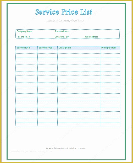 Price List Template Free Of Free Printable Price List Templates