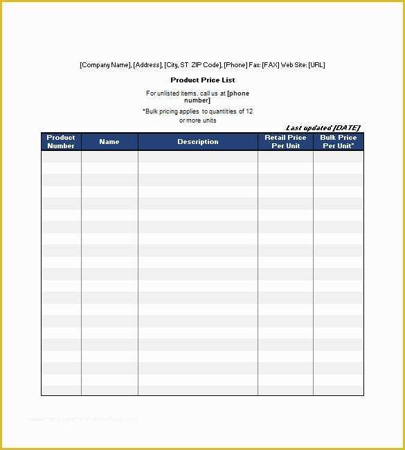 Price List Template Free Of Price List Template – 10 Free Word Excel Pdf format