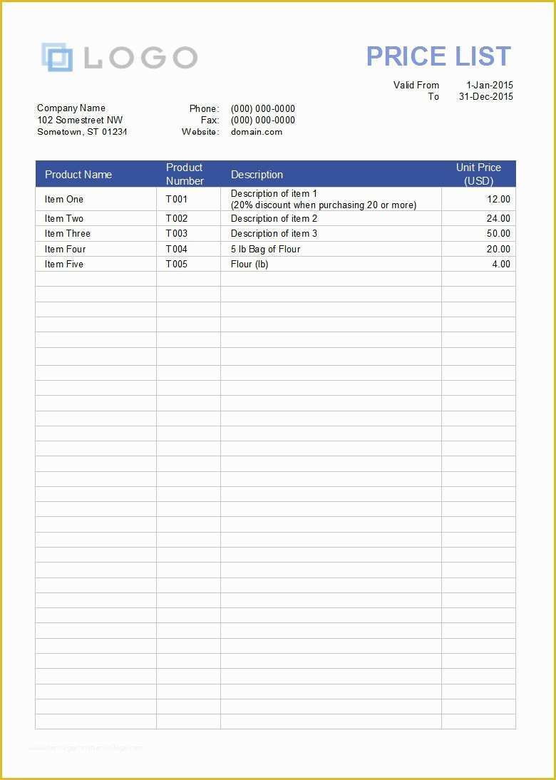 Price List Template Free Of Price List Template 25 Free Word Excel Pdf Psd format